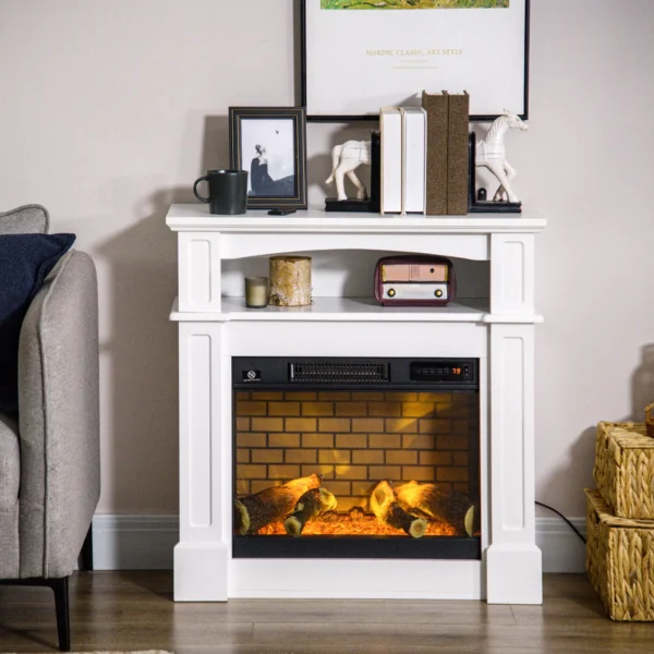 HOMCOM Electric Fireplace with Mantel, Freestanding Heater Corner Firebox with Remote Control, 700W/1400W, White - Image 2