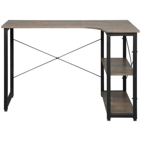 HOMCOM L-Shaped Computer Desk Home Office Corner Desk Study Workstation Table with 2 Shelves, Steel Frame, Charcoal Grey - Image 4