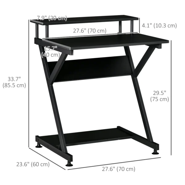 HOMCOM 28" Compact Computer Desk, Industrial Z-Shaped Writing Desk with Monitor Shelf and Storage, Workstation for Home Office, Black - Image 5