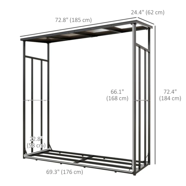 Outsunny 6ft Outdoor Firewood Rack with Cover and Polycarbonate Roof, 4400 lbs Load Wood Storage Holder, Outdoor Log Rack - Image 7