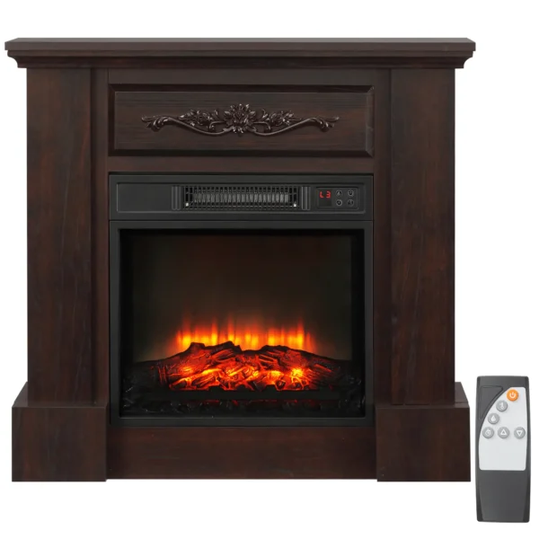 HOMCOM Electric Fireplace with Mantel, Freestanding Heater Corner Firebox with Log Hearth and Remote Control, 1400W, Brown - Image 5