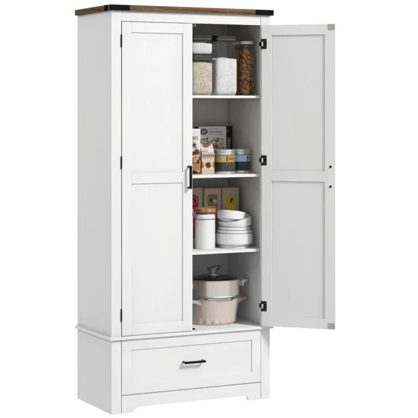 HOMCOM 69" Tall Farmhouse Kitchen Pantry Cabinet with 2 Doors, Drawer and Adjustable Shelves, White - Image 4