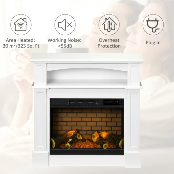 HOMCOM Electric Fireplace with Mantel, Freestanding Heater Corner Firebox with Remote Control, 700W/1400W, White - Image 5