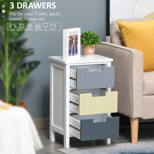 HOMCOM Bedside Table with 3 Drawers, Tall Nightstand for Bedroom, Modern Side Table with Storage, Multi-Colour - Image 9