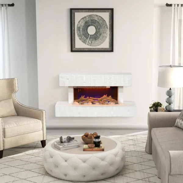 HOMCOM 32 Inches Freestanding Electric Fireplace with Mantel, 1500W Replaceable Fireplace Insert Heater with Timer, White