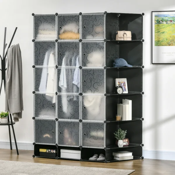 HOMCOM Cube Storage Organizer, DIY 20-Cube Modular Cabinet, Shoe Rack with Doors for Living Room, Black