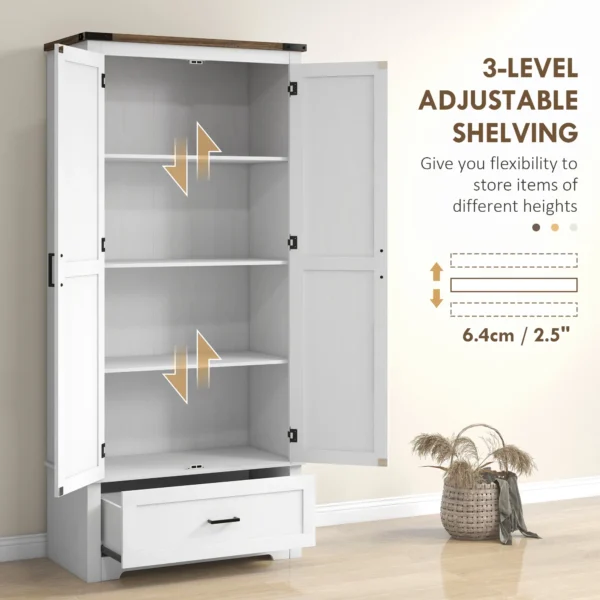 HOMCOM 69" Tall Farmhouse Kitchen Pantry Cabinet with 2 Doors, Drawer and Adjustable Shelves, White - Image 9