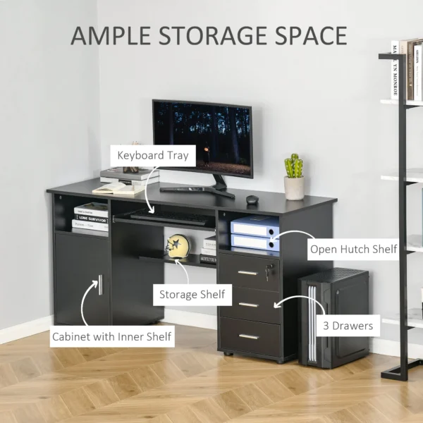 HOMCOM Computer Desk with Keyboard Tray and Drawers, Writing Desk, Home Office Workstation, Black - Image 6