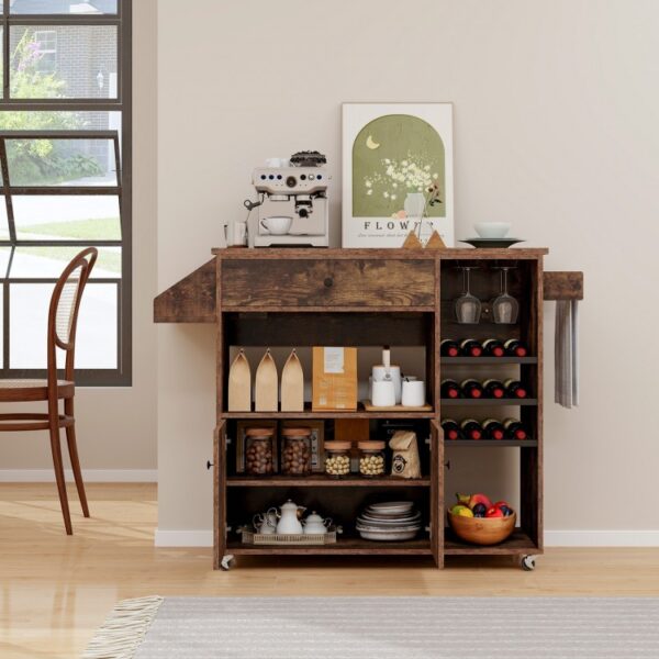 Drop Leaf Mobile Kitchen Island Cart with Power Outlet and Adjustable Shelf - Image 7