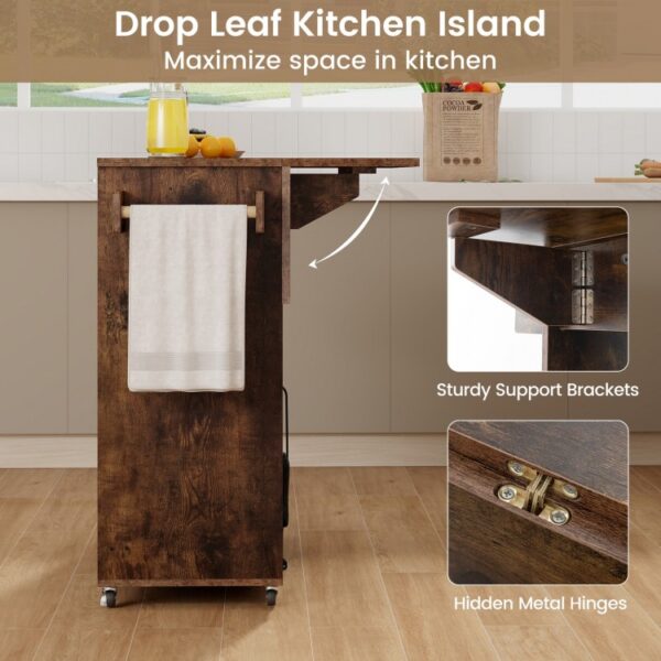 Drop Leaf Mobile Kitchen Island Cart with Power Outlet and Adjustable Shelf - Image 5