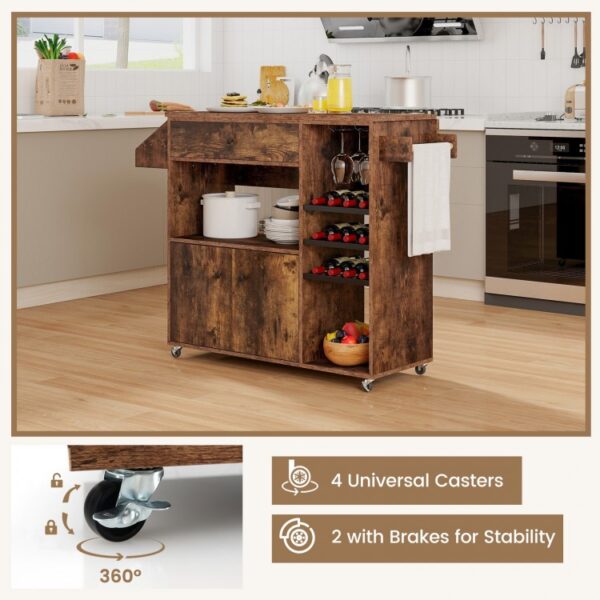 Drop Leaf Mobile Kitchen Island Cart with Power Outlet and Adjustable Shelf - Image 6