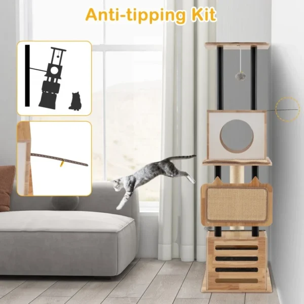 Modern Tall Cat Tower with Double Condos with Dangling Balls and Sisal Carpets - Image 5