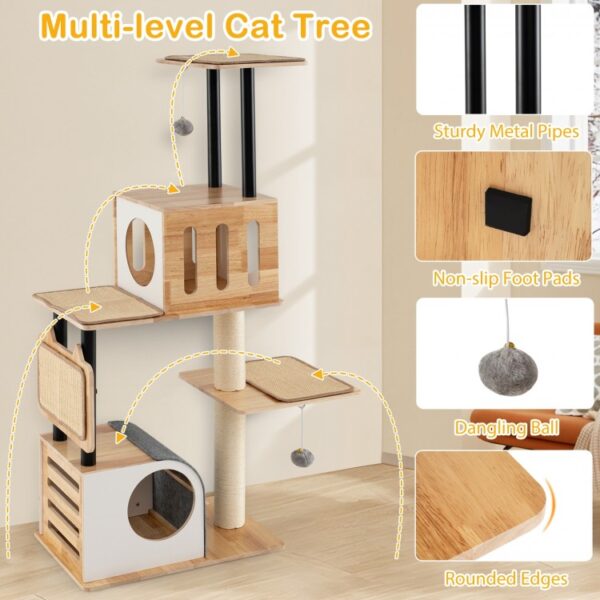 Modern Tall Cat Tower with Double Condos with Dangling Balls and Sisal Carpets - Image 6