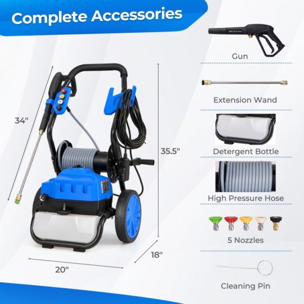 2300 PSI 1.8 GPM Electric Pressure Washer with Wheels and 5 Quick Connect Nozzles - Image 2