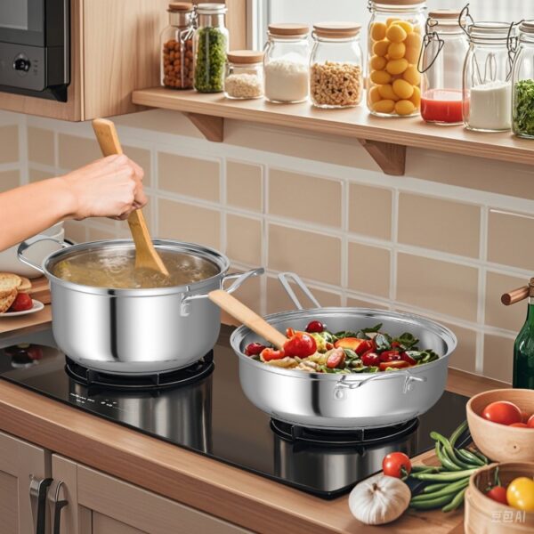 12 Piece Pots and Pans Set with Tempered Glass Lids and Handles - Image 3