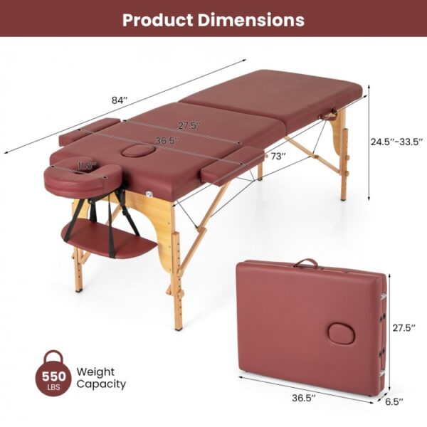 84 Inch Foldable Massage Table with Carrying Bag and Height Adjustable - Image 6