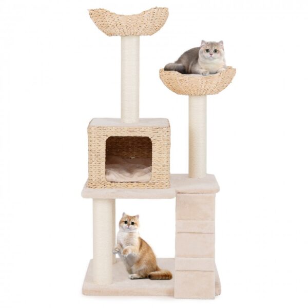 48 Inch Cattail Cat Tower with Sisal Scratching Posts Perch and Condo