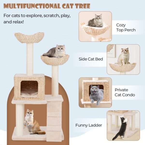 48 Inch Cattail Cat Tower with Sisal Scratching Posts Perch and Condo - Image 6