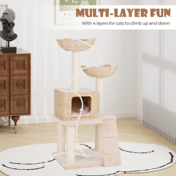 48 Inch Cattail Cat Tower with Sisal Scratching Posts Perch and Condo - Image 3