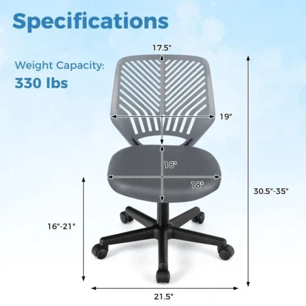 Height-adjustable Ergonomic Kids Desk Chair with Universal Casters - Image 2