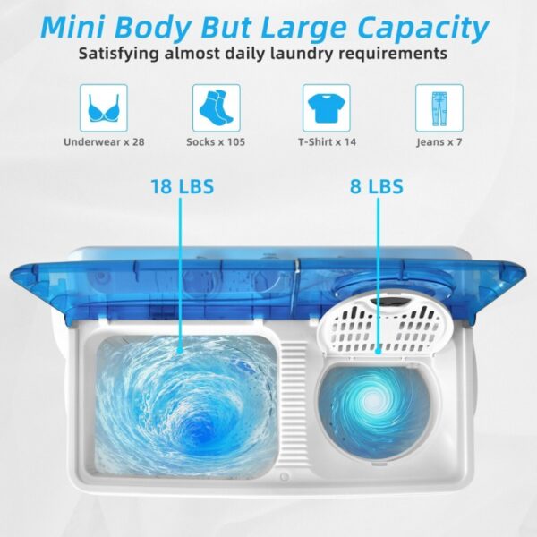 26lbs Portable Semi-Automatic Twin Tub Washing Machine with Drain Pump - Image 2