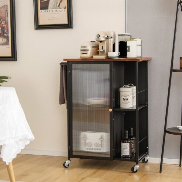 Mobile Serving Cart with Transparent Single Door Cabinet - Image 6