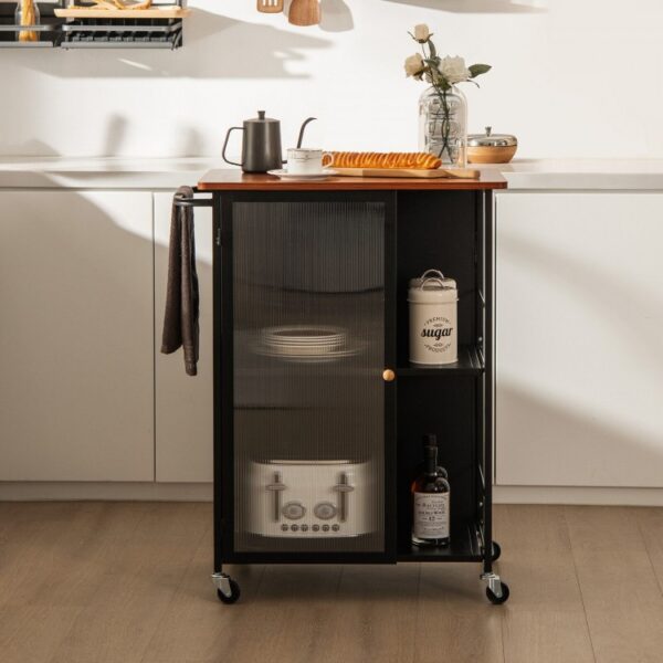 Mobile Serving Cart with Transparent Single Door Cabinet - Image 7