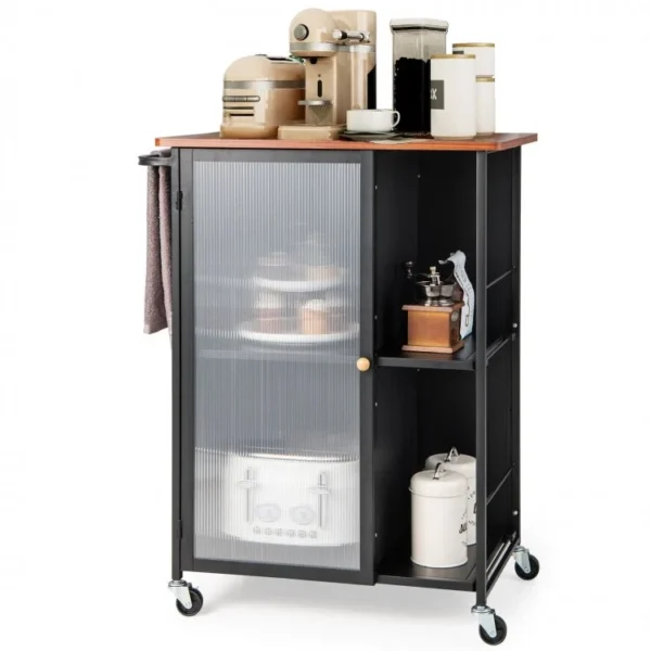 Mobile Serving Cart with Transparent Single Door Cabinet