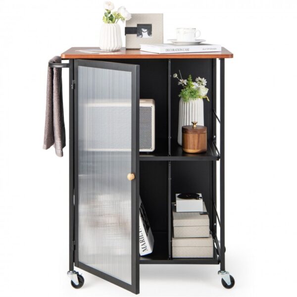 Mobile Serving Cart with Transparent Single Door Cabinet - Image 8