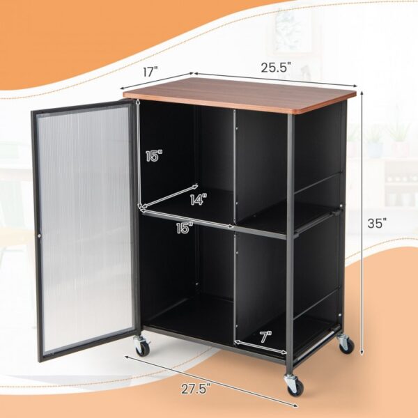 Mobile Serving Cart with Transparent Single Door Cabinet - Image 2