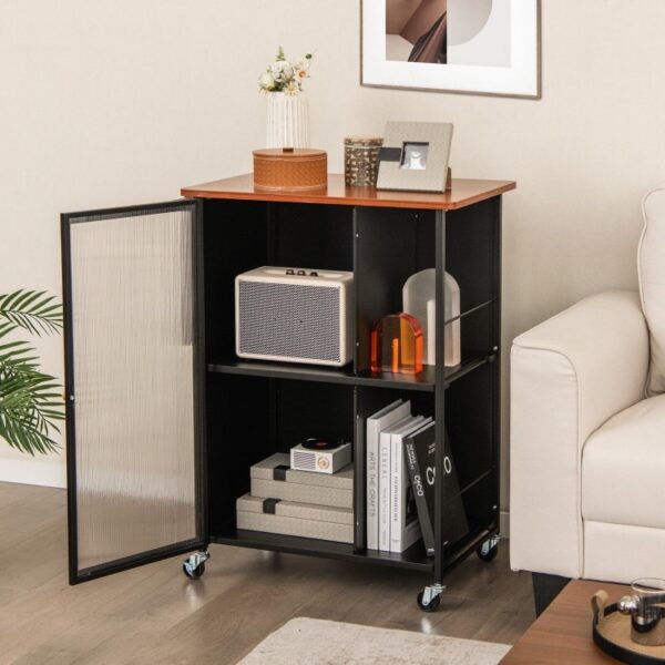 Mobile Serving Cart with Transparent Single Door Cabinet - Image 3