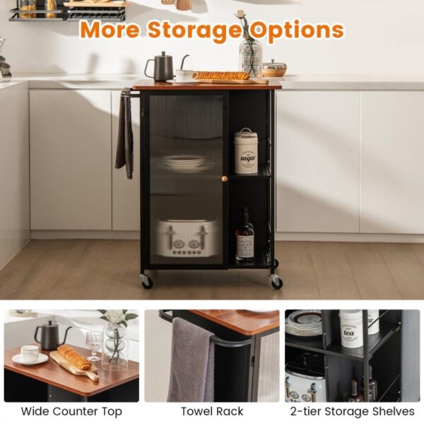 Mobile Serving Cart with Transparent Single Door Cabinet - Image 4