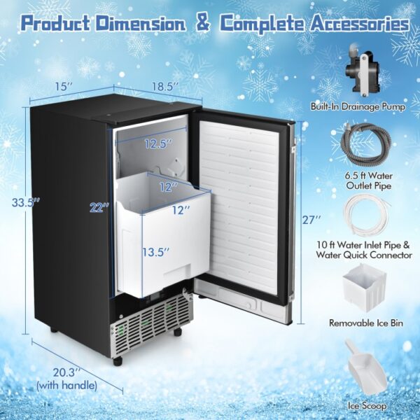 115V Free-Standing Undercounter Built-In Ice Maker with Self-Cleaning Function - Image 4