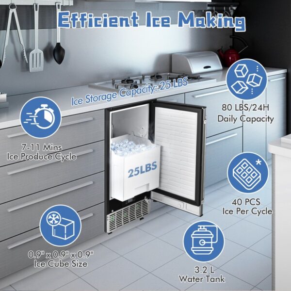 115V Free-Standing Undercounter Built-In Ice Maker with Self-Cleaning Function - Image 6