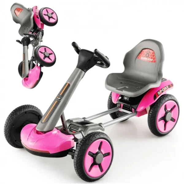 Pedal Powered 4-Wheel Toy Car with Adjustable Steering Wheel and Seat