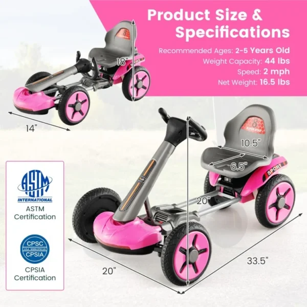 Pedal Powered 4-Wheel Toy Car with Adjustable Steering Wheel and Seat - Image 3