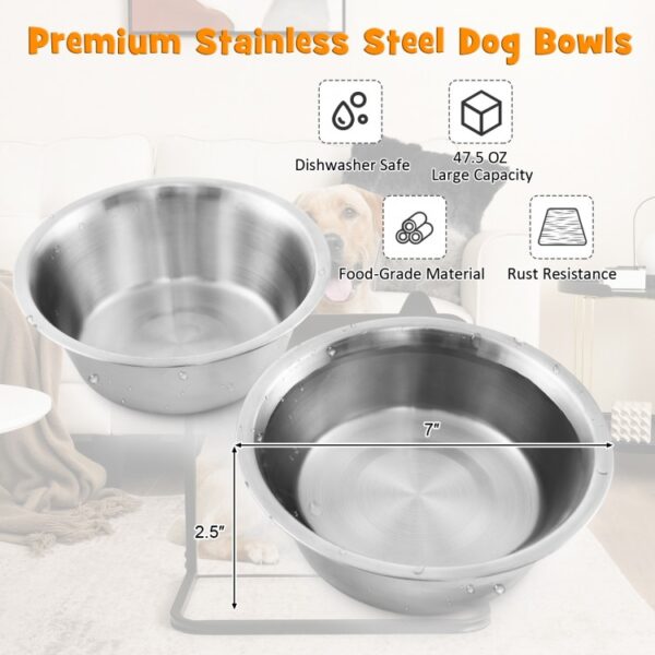 Dog Bowl Stand with 2 Stainless Steel Food Water Bowls - Image 4