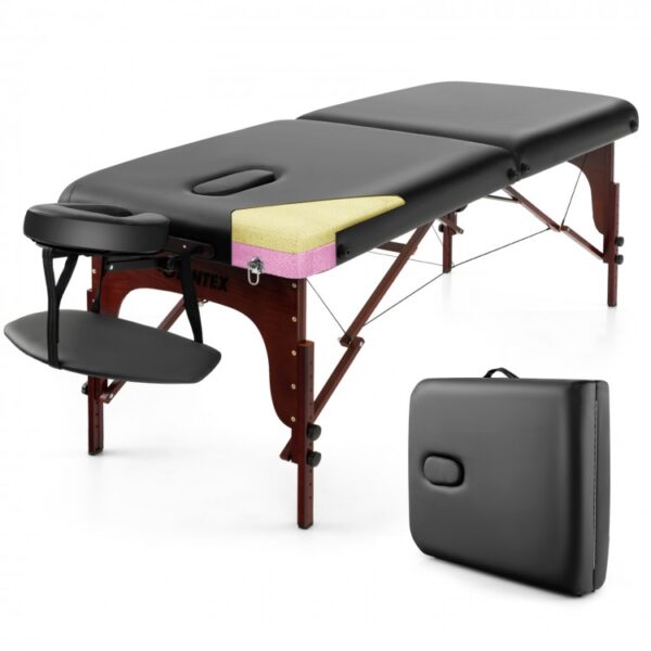 Folding Massage Table with Height-adjustable Beech Wood Frame - Image 4