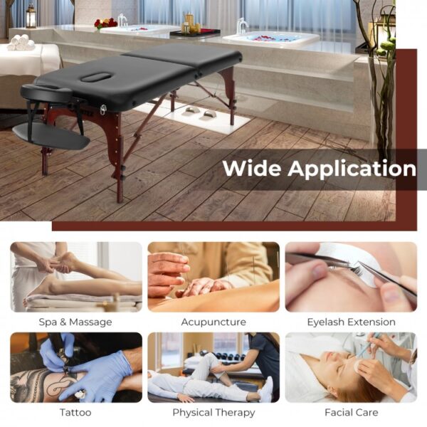 Folding Massage Table with Height-adjustable Beech Wood Frame - Image 2