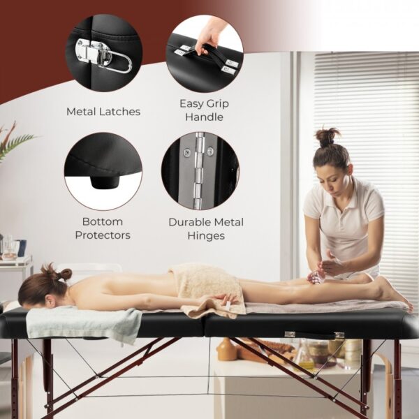 Folding Massage Table with Height-adjustable Beech Wood Frame - Image 3