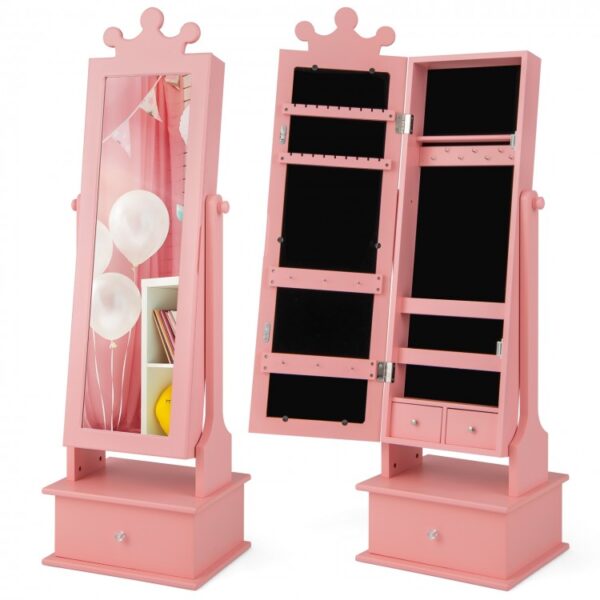 2-in-1 Kids Play Jewelry Armoire with Full Length Mirror and Drawers