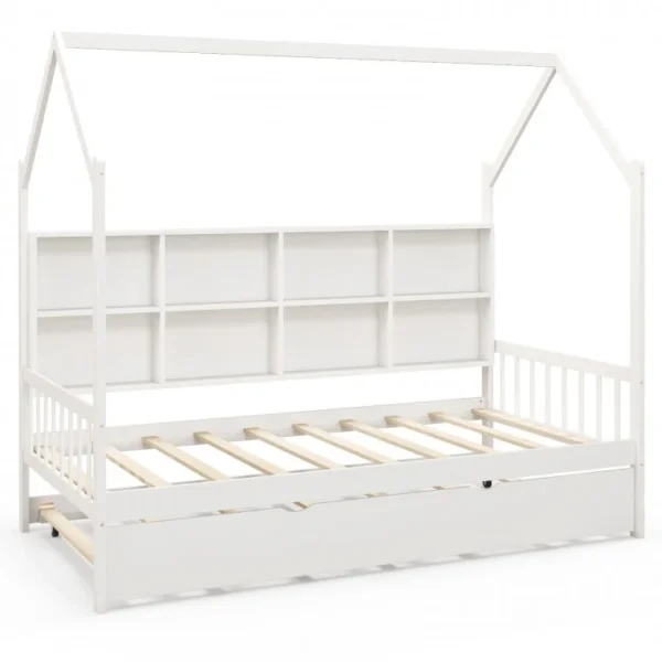 Twin Size Kids Montessori Daybed with Roof and Shelf Compartments - Image 3