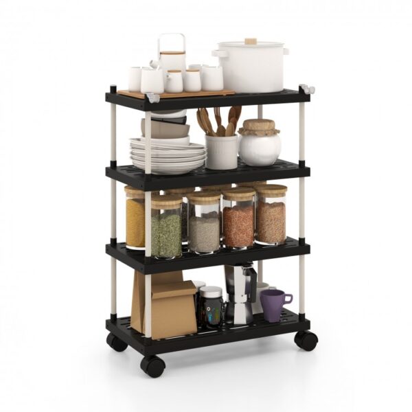 4-Tier Kitchen Slim Storage Cart with Lockable Wheels