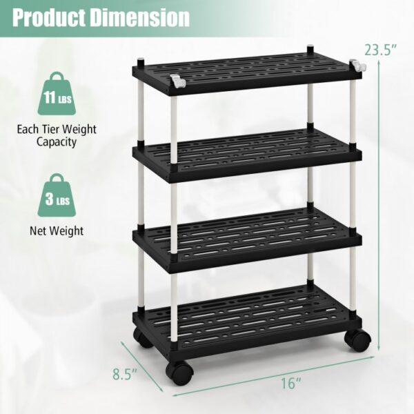 4-Tier Kitchen Slim Storage Cart with Lockable Wheels - Image 3