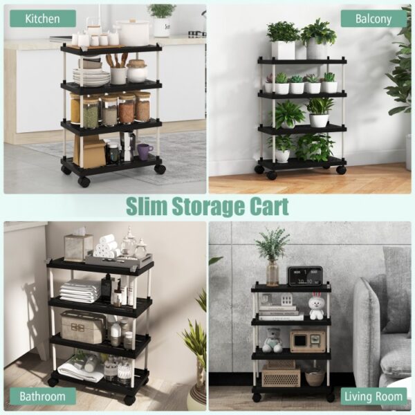 4-Tier Kitchen Slim Storage Cart with Lockable Wheels - Image 5