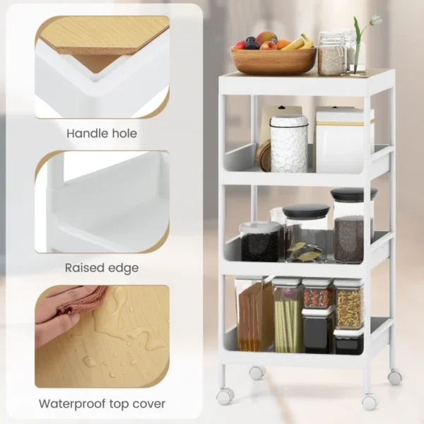 3/4 Tier Utility Rolling Cart with Detachable Tray Top and Locking Wheels - Image 2
