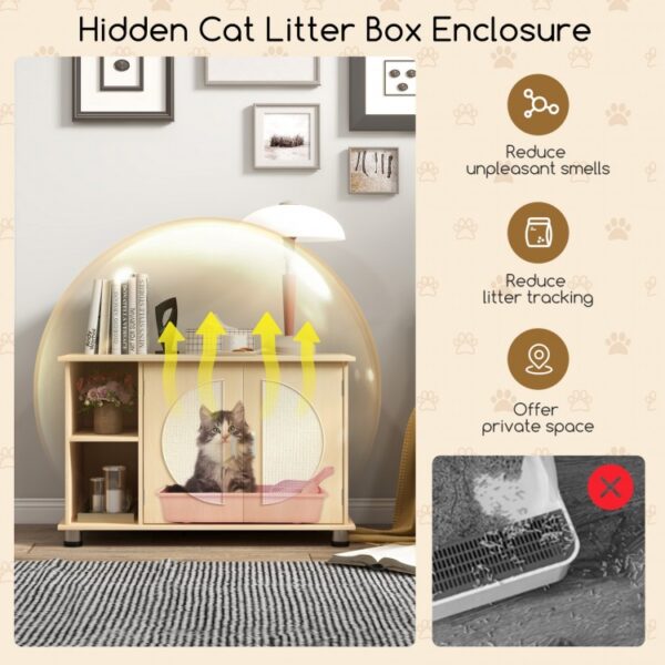 Cat Litter Box Enclosure with Sisal Scratching Doors and Adjustable Metal Feet - Image 5