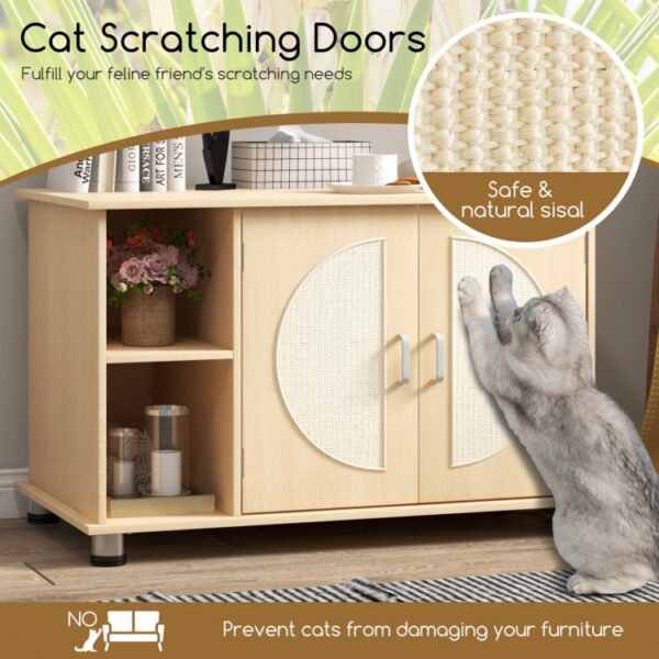 Cat Litter Box Enclosure with Sisal Scratching Doors and Adjustable Metal Feet - Image 6