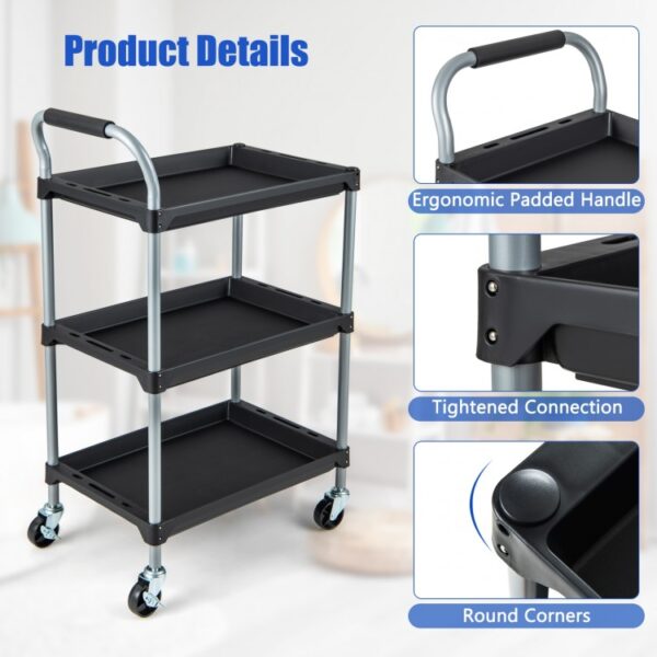 3 Layer Tool Cart with PP Shelves Sponged Handle and Swivel Wheel - Image 3