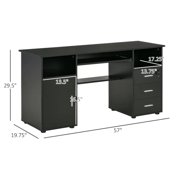 HOMCOM Computer Desk with Keyboard Tray and Drawers, Writing Desk, Home Office Workstation, Black - Image 5